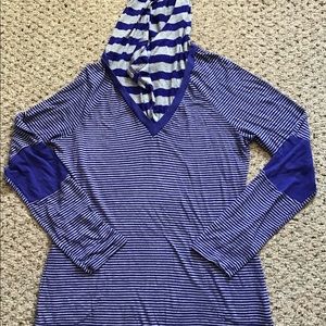 Athleta Stripelicious Cowl Neck Hooded Athletic Shirt L